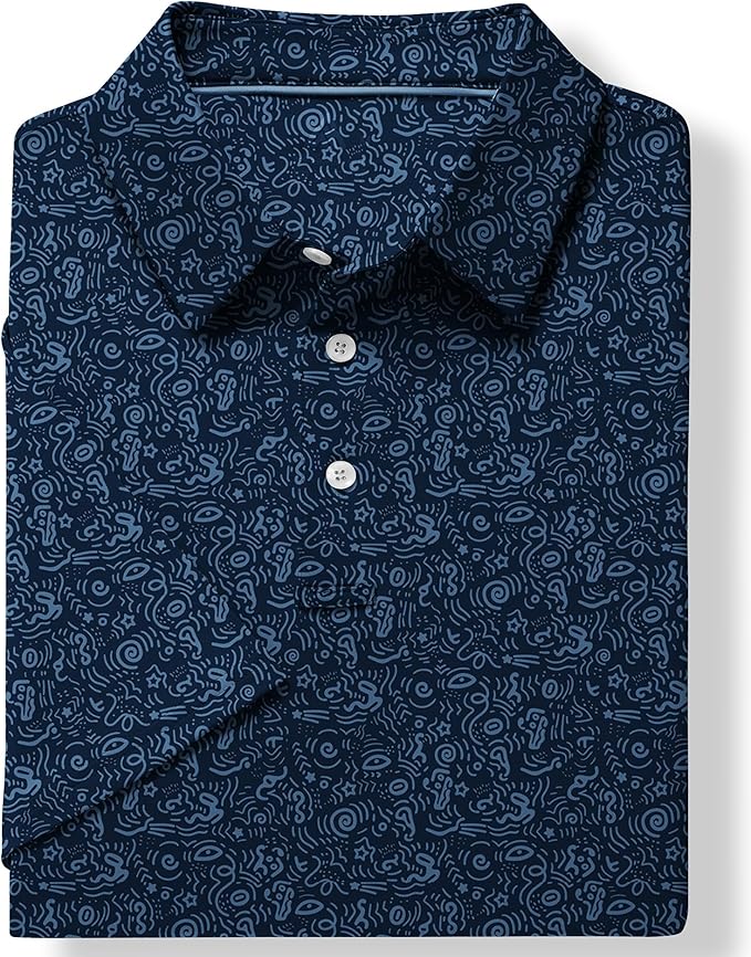 JACKETOWN Mens Polo Shirts Short Sleeve Print Dry Fit Performance Moisture Wicking Casual Collared Golf Shirts