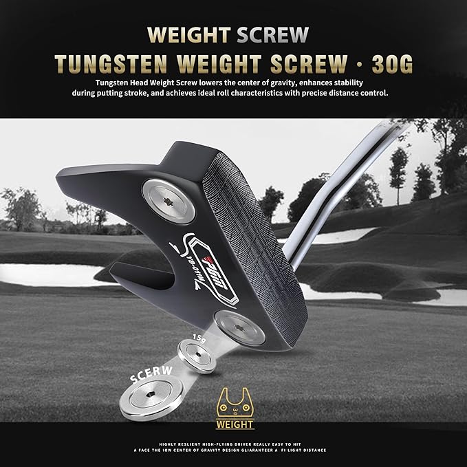 PGM TUG024 CNC‑Milled Low‑CG Golf Putter with Alignment Line & Oversized Grip – Tungsten Counterweight, Stainless Shaft, Men’s Right‑Handed