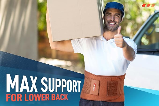 FEATOL Back Brace for Lower Back Pain, Breathable Back Support Belt for Women & Men with Lumbar Pad, Lumbar Support Belt for Heavy Lifting & Work, Scoliosis, Brown, L/XL (Circumference:29.8-38.6")