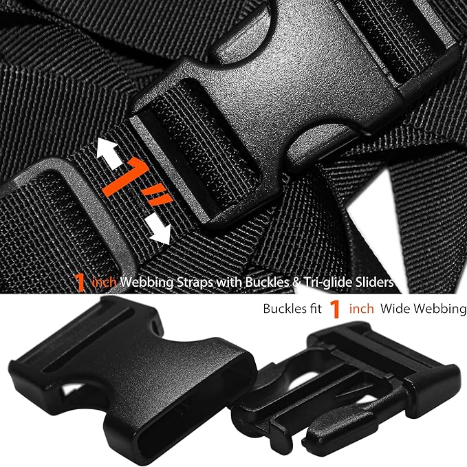 1" Straps and Buckles Set: 6 yard Nylon Webbing 1 inch (25 mm) Wide, 6 pack Side Release Buckle, 12 pcs Tri-Glide Sliders, Plastic Clip Quick Fastener Replacement Heavy Duty Dual Adjustable No Sew