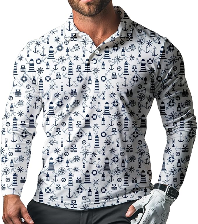Men's Long Sleeve Golf Shirt Quick Dry 3 Button Work Fishing Outdoor Casual Collar Shirt