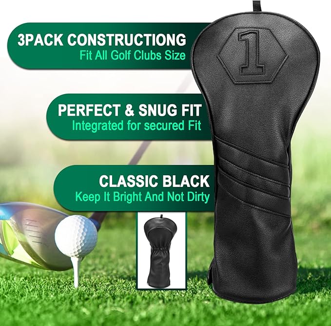 Golf Club Head Covers for Woods and Drivers, Premium Golf Headcovers Set Fit Most Clubs Simple Striped 1PC or 3PCS, Customizable