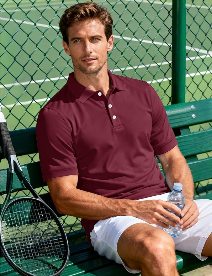 MAGCOMSEN Men's Polo Shirts 3 Buttons Casual Work T Shirts Quick Dry Short Sleeve Golf Shirt Pique Jersey Outdoor Performance