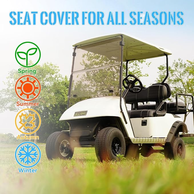 Golf Cart Seat Covers fits Club Car Precedent/DS/EZGO RXV/TXT/Yamaha Front Rear Seat Cushion，Black Leather Custom Stripe Soft Comfortable/Anti-Scratch/Easy to Clean