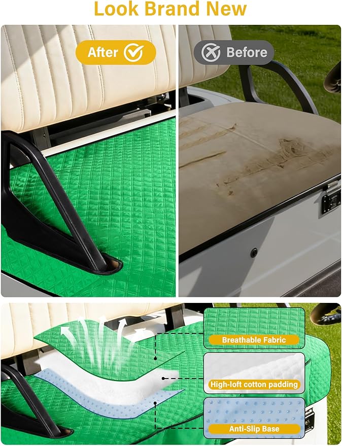 Golf Cart Seat Covers,Golf Cart Seat Towel Blanket with 4 Front Pockets & Nonskid Bottom Fits for Yamaha Driver 1&2 and More 2 Person Seats Golf Carts (Christmas Green, Yamaha)