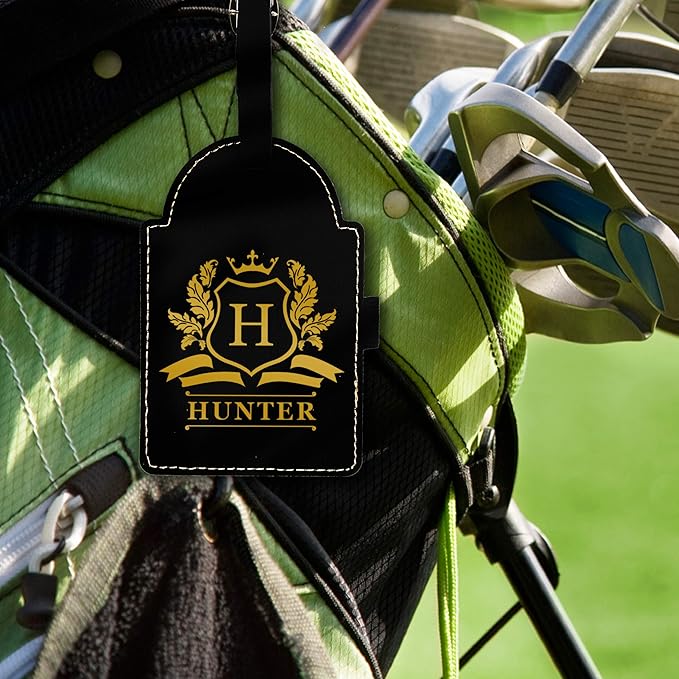 Custom Engraved Golf Luggage and Bag Tag - Personalized Golfing Accessories Gift for Golfer, Mom, Dad, Him, Her (Black with Gold)