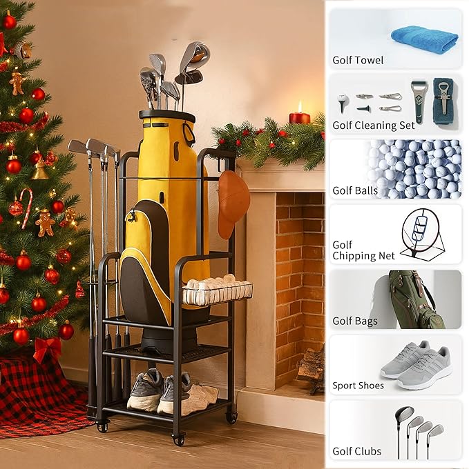niffgaff Golf Bag Organizer Golfing Storage Stand for Garage Golf Bags Golfing Rack with Wheels Black