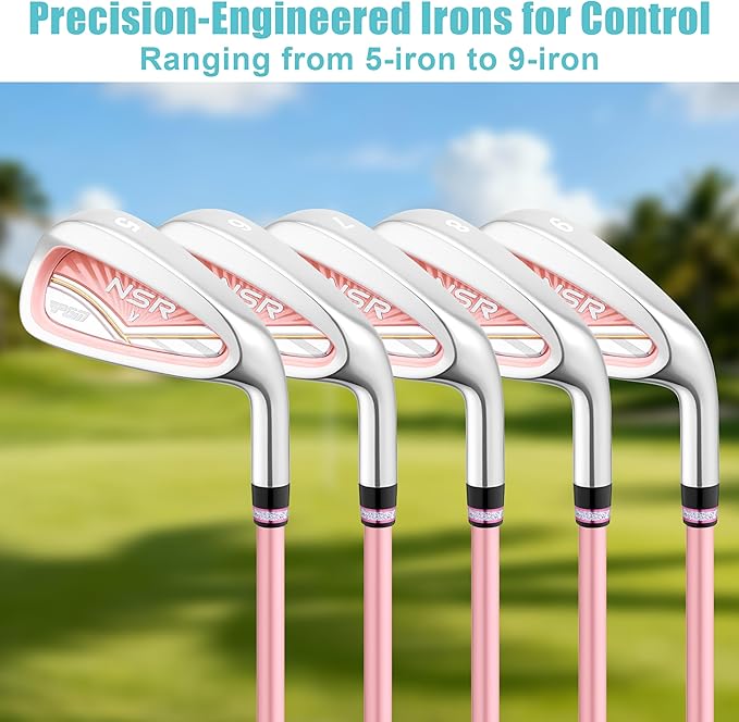 PGM 18 Piece Women's Golf Clubs Full Set for Right Handed, Complete Golf Set for Beginner to Intermediate Golfers with Driver, Woods, Hybrid, Irons, P/S Wedges, Putter, Headcovers and Stand Bag