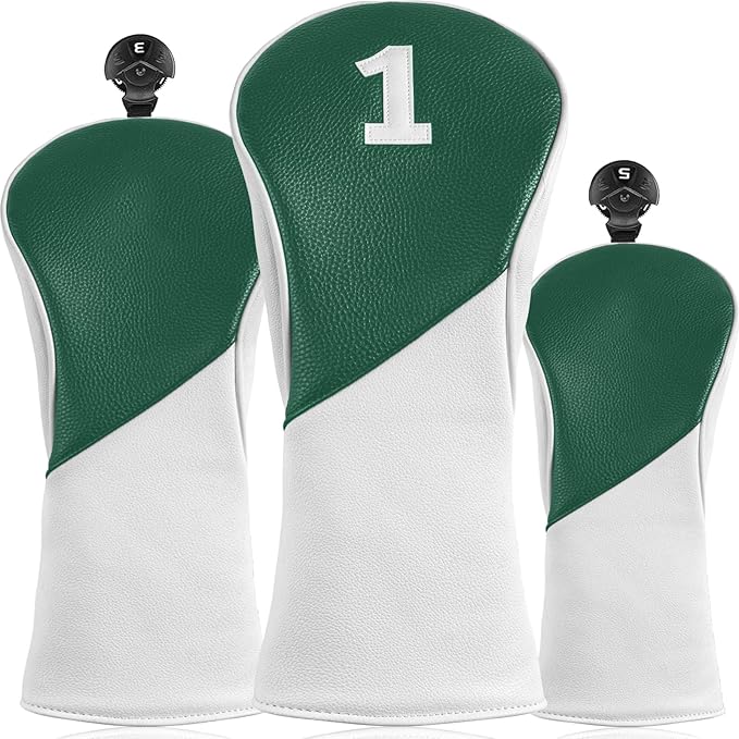FINGER TEN Golf Club Head Covers for Woods Driver Fairway Hybrid with Interchangeable Number Tag 1 3 5 Premium Leather Headcovers for Women Men