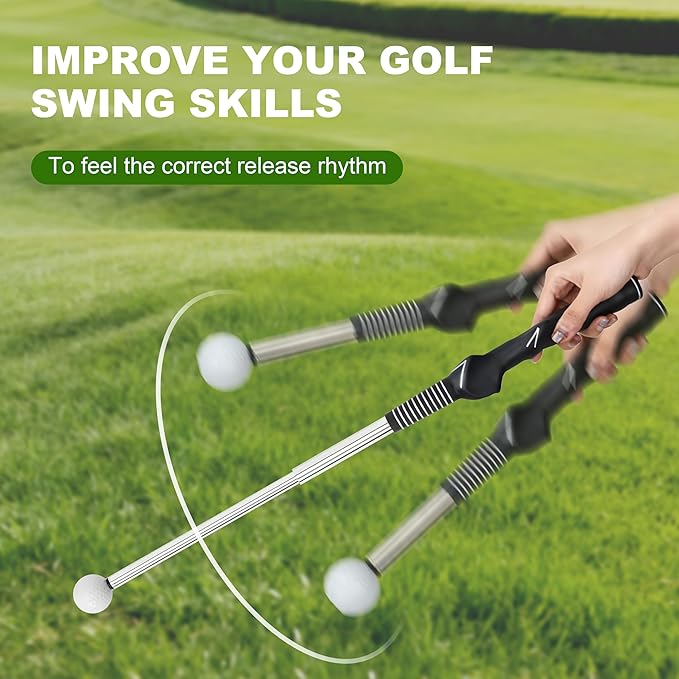 Retractable Golf Swing Trainer with Instant Click Sound Feedback, Pro-Level Golf Training Aid for Indoor Outdoor Practice,Golf Grip Trainer for Golfers to Improve Swing Consistency & Accuracy