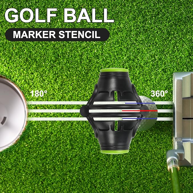PATIKIL Golf Ball Marker Stencil 360 Degree Triple Track Golf Ball Alignment Marking Tool Line Drawing Marker with Marker Pens for Men Women