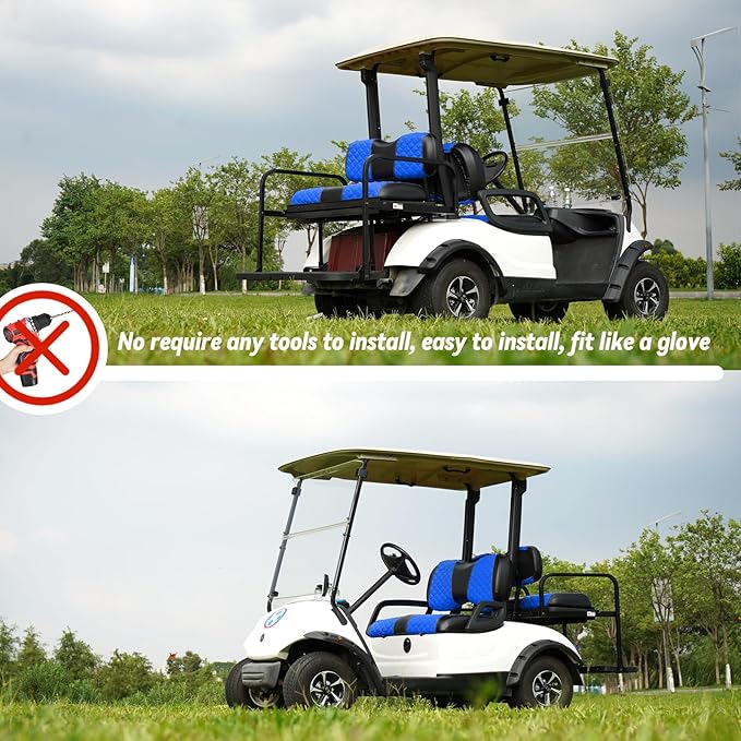 Golf Cart Front and Rear Seat Covers Waterproof and Sun Resistant Marine Grade Vinyl Leather Seat Cover Accessories for Yamaha Drive 2007-2016/Drive 2 2017+,Blue(4PCS)