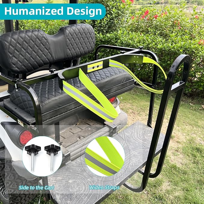Universal Golf Bag Holder Attachment No-Drilling Required for EZGO, Club Car, and Yamaha, Adjustable Rear Seat Golf Cart Club Holder.