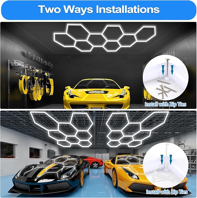 Hexagon LED Garage Light: Super Bright 40000LM Honeycomb Garage Light, 8 Hex DIY Hexagon Led Lights for Gym Basement Hair Salon