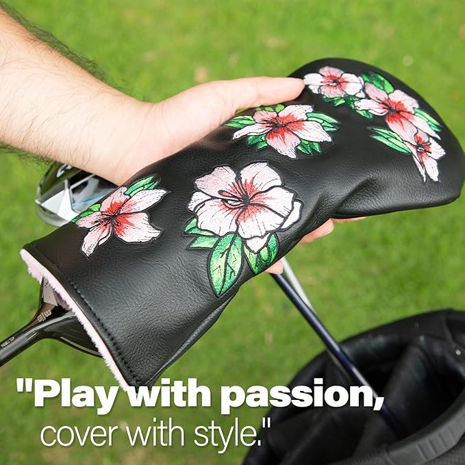 Golf Headcovers Embroidery Driver Cover Fariway Wood Headcover Hybrid Head Covers Leather Golf Club Covers for Most Brand,Black