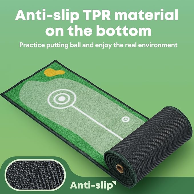 Golf Putting Mat Indoor & Outdoor Professional Golf Practice Putting Green Mat with Distance Marker Anti Slip Backing Golf Training Accessories Portable Matt