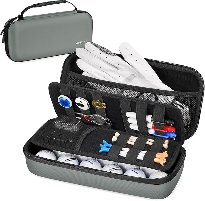 YOREPEK Golf Glove Holder with Removable Glove Shaper, Protective Hard Shell Golf Accessories Case Bag with 2 Dividers Fits Balls, Tees, Markers, Cool Gifts for Golfers