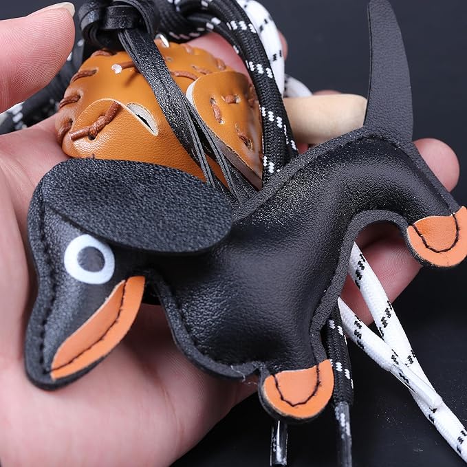 Unique Keychain Designer Rope Bag Charms for Handbag - Cute Teddy Bear Purse Charm - Leather Dachshund Accessory