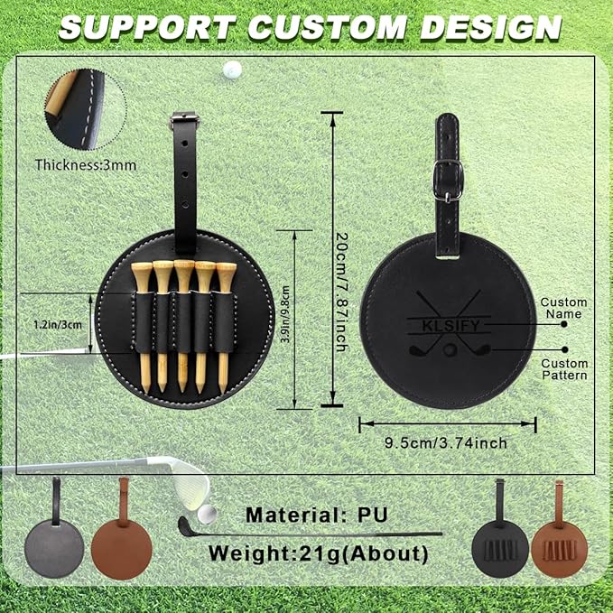 Custom Leather Golf Tee Holder Personalized Photo Logo Pattern Customized Split Name Golf Bag Tag Organizer Tees Cover, Accessories Gift for Golfers Men Women Father Dad Grandpa Uncle, Birthday