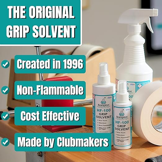 Brampton Basic Golf Grip Kit for Golf Club Regripping - 15 Premium 2"x10" Golf Grip Tape Strips, & 4 oz HF-100 Non-Toxic, Non-Flammable, Odorless Golf Club Grip Solvent
