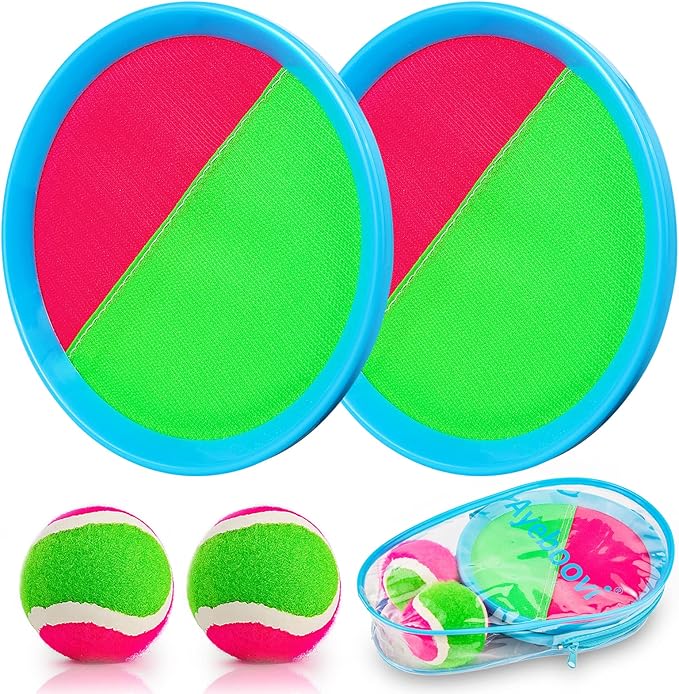 Ayeboovi Toss and Catch Ball Game Outdoor Beach Pool Kids Toys Outside Lawn Yard Games for 3 4 5 6 7 8 9 10 11 12 Year Old Girls Boys Toys Birthday Gift Stocking Stuffers (2 Paddles 2 Balls)