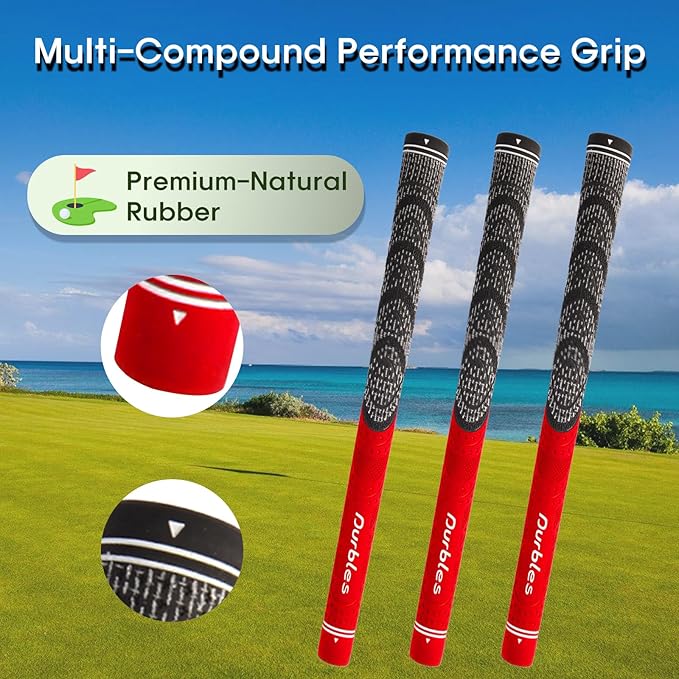 Golf Grips with Regripping Kit – All Weather Multi-Compound Golf Club Grips for Men & Women – Corded Rubber Grip Set – Standard & Midsize Wood and Iron Grip Kit – All Level Golfing Accessories