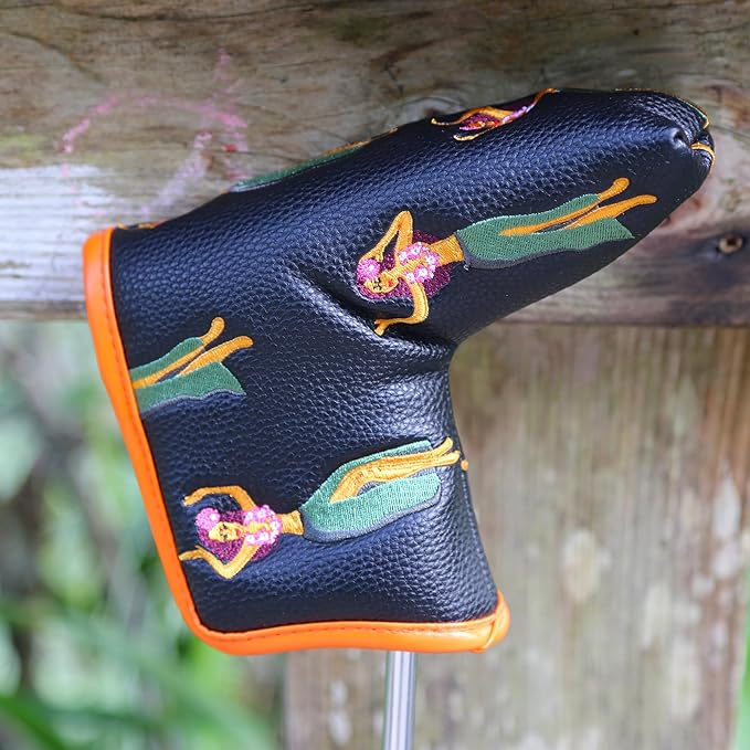 Golf Club Headcover, Premium Leather Embroidery Mallet Putter Cover Blade Head Covers, Stylish Golf Accessories, Great Golf Gifts for Men and Women Golfers