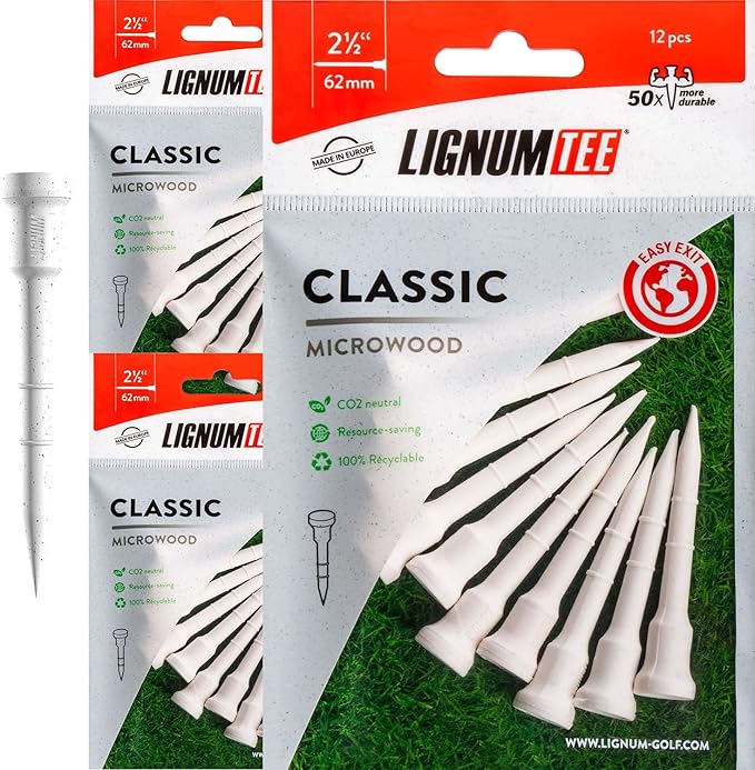 LIGNUM Unbreakable Microwood Golf Tees 50x More Durable/Adjustable Golf Tee/Innovative Wood Fiber and Natural Adhesives/Golf Tee, Golf Tees, Tees Golf, Golf Ball Tees/Pack of 3