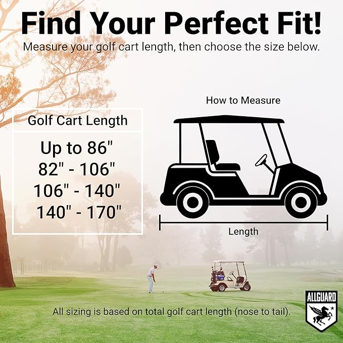 AllGuard Weatherproof Golf Cart Cover, Heavy Duty Polyester, Protects from Rain, Sun, UV & More - Tan (Fits Length: Up to 86")