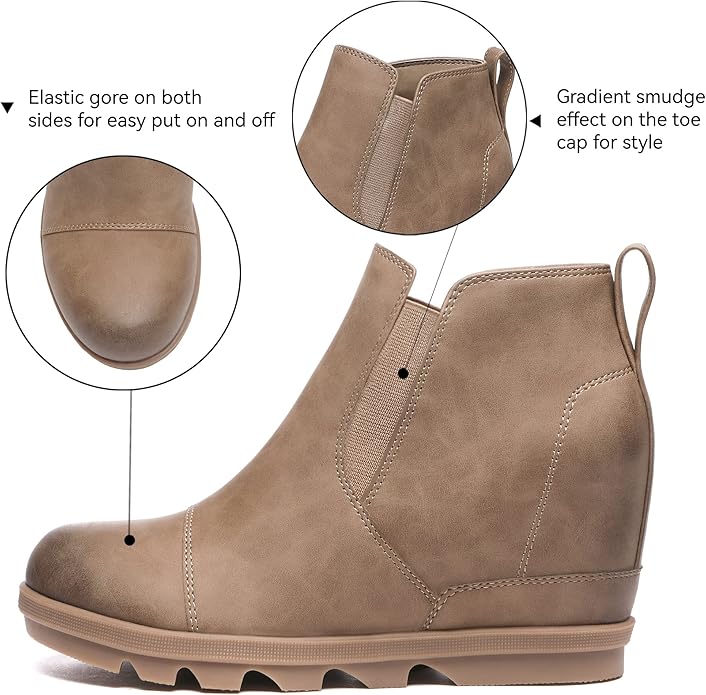 Athlefit Women's Wedge Ankle Boots Comfortable Slip On Wedge Booties