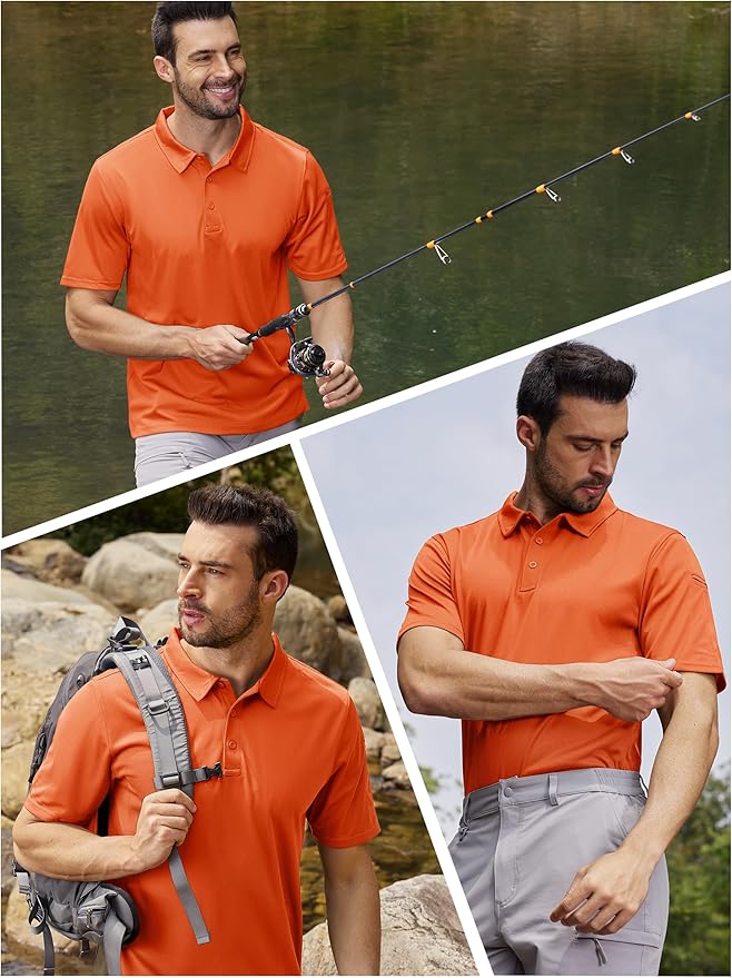 TACVASEN Mens Polo Shirt Short Sleeve Tactical Performance Collared Work Golf Shirts Dry Fit Pique Polos for Summer