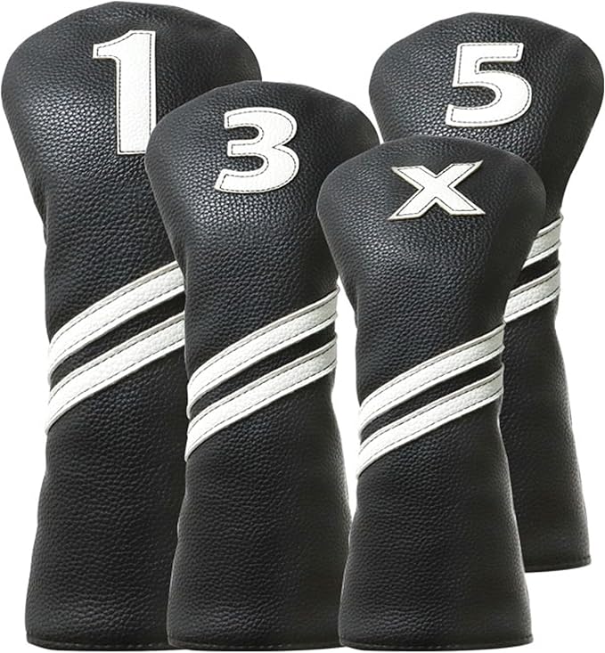 Golf Club Covers,4pcs or 1pc Golf Headcovers for Woods and Driver Fairway Hybrids Women Men - Premium PU Leather with Interchangeable Tags & Magnetic Blade and Mallet Putter Covers