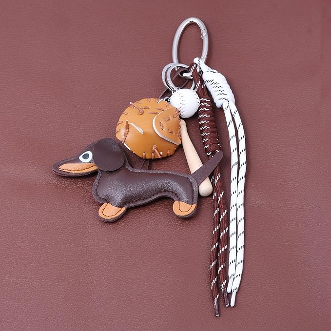 Unique Keychain Designer Rope Bag Charms for Handbag - Cute Teddy Bear Purse Charm - Leather Dachshund Accessory
