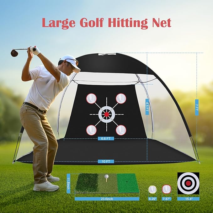 Golf Net, 10 x 7ft Backyard Practice net, Golf Hitting,Driving Net with mat for Indoor/Outdoor