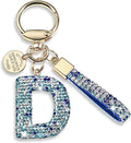 Pink Blue White Initial Letter Keychain Gift for Women Girls Bling Sparkly Cute Backpack Car Key Accessories Lanyard