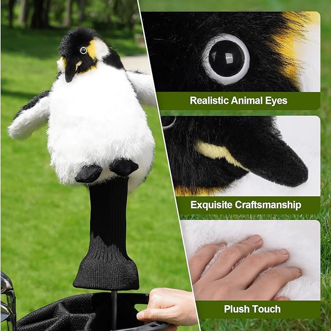 Big Crazy Funny Driver Headcover, Fairway Wood Hybrid Headcover, Golf Head Covers with Long Neck, Animal Plush Golf Club Covers, Golf Club Protector, and Funny Present