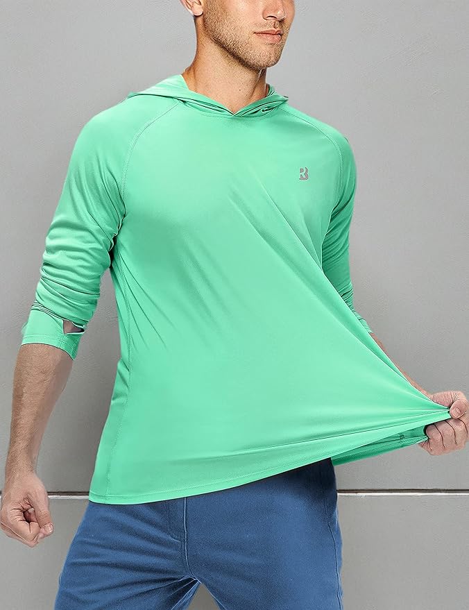 Roadbox UPF 50+ Fishing Shirts for Men, Long Sleeve UV Sun Protection Hoodie, Outdoor Hiking Running Swimming Rash Guard