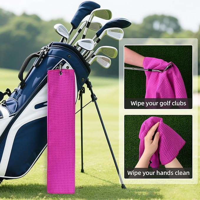 Mile High Life Premium Waffle-Weave Golf Towel | 16" X 24" | Extra Absorbent & Quick-Dry | Ultra-Soft Microfiber | Carabiner Clip | Multi-Color Options | Golf Accessory for Men & Women, Pink C