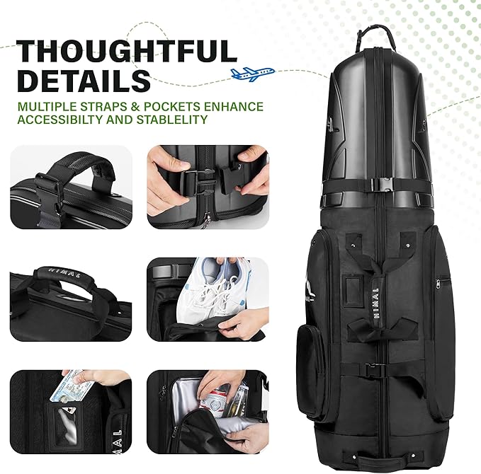 Golf Travel Bag with Hard Case Top, 1680D Heavy Duty Oxford Golf Club Travel Bags for Airlines with Wheels Easy to Maneuver