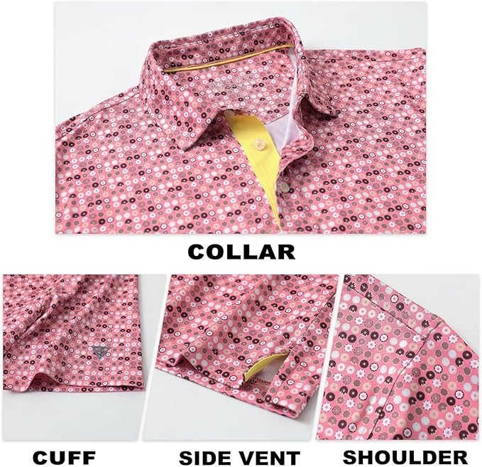 M MAELREG Mens Golf Shirt Short Sleeve Dry Fit Print Moisture Wicking Performance Patterns Collared Polo Shirt