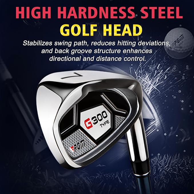 PGM 18 Pieces Men’s Golf Club Set 12pcs Clubs – Titanium #1 Driver, Draw-Biased Hybrid, High-Strength Irons, Forgiving Putter, Stand Bag with 5 Head Covers