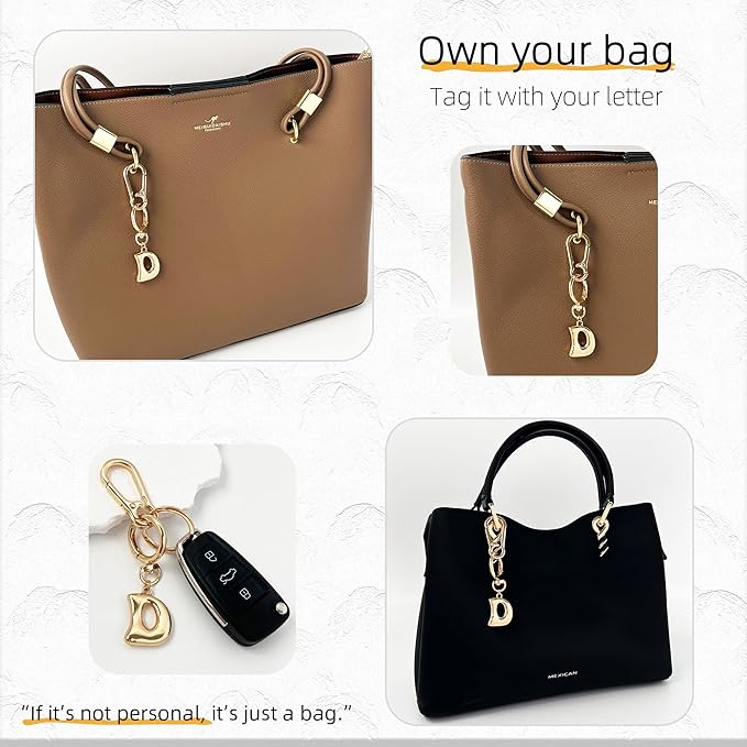 Gold Bubble Heart, Cherry, Bow & More Designs Letter Initial Keychain Bag Charms – Cute Purse Charms for Handbags