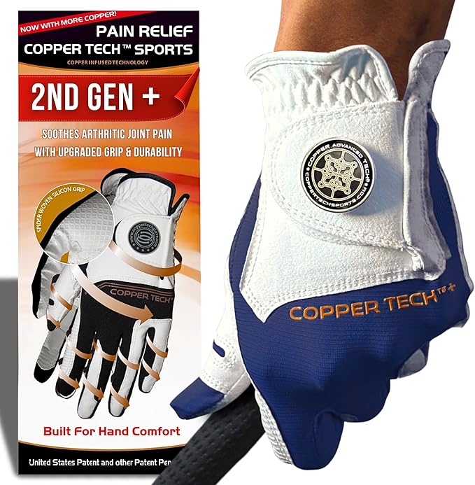 Copper Tech Golf Gloves Men Right Handed Golfer or Left Handed Golfer (2nd Gen) | Copper Compression Joint Support Golf Glove