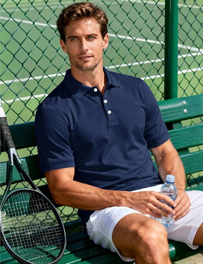 MAGCOMSEN Men's Polo Shirts 3 Buttons Casual Work T Shirts Quick Dry Short Sleeve Golf Shirt Pique Jersey Outdoor Performance