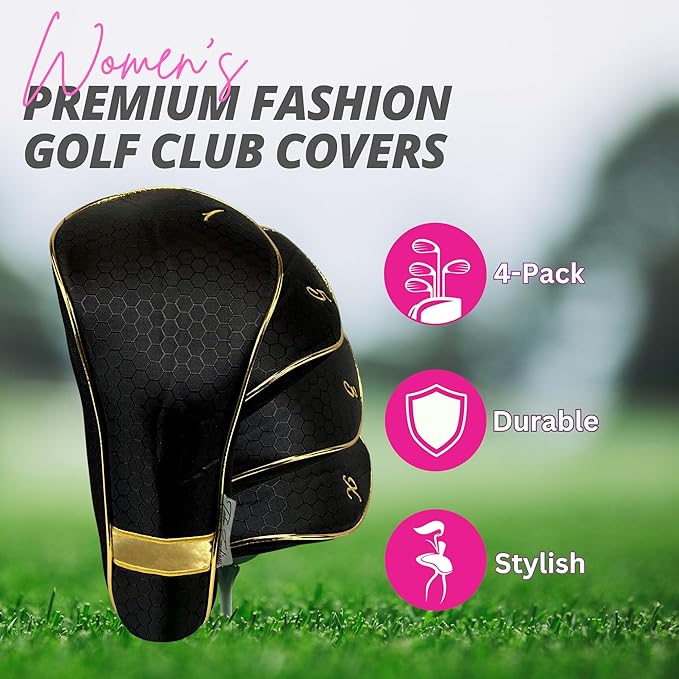 Taboo Fashions Monaco Golf Club Covers for Women - Numbered Golf Headcovers Set for Driver, Fairway and Hybrid Clubs - Weather Resistant, Pack of 4