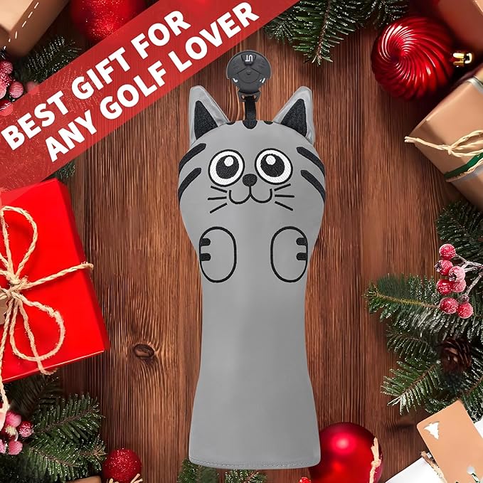 Golf Kitty Head Cover Golf Club White Leather Headcovers 1pc/4pcs Set Fits Driver Fairway Wood Hybrid Utility Putter Iron Wedge Headcover.