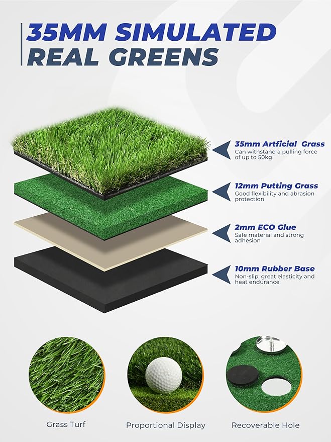 Golf Putting Green, Professional Grade Large Golfing Putting Mats with Sand Pit and Water Hazard for Indoor Outdoor