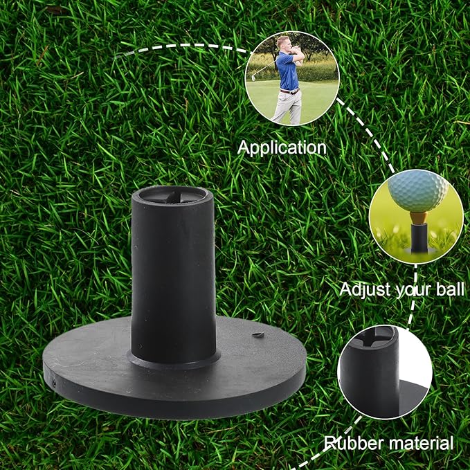 Rubber Golf Tees for Mats Adjustable Height Golf Simulator Tees, Rubber Tee Driving Range 5 Pack for Indoor Outdoor Practice, Non-Slip Mat Tee with Holder 1.5’’ 2.1’’ Black Holder Set