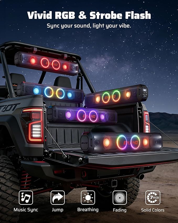 Ehaho 26 Inch 6 Speaker UTV Sound Bar, Bluetooth Golf Cart Speakers [Color Changing RGB & Strobe Light] IP66 Waterproof ATV Speaker System, SXS SoundBar Compatible with Polaris RZR CFmoto Can-Am