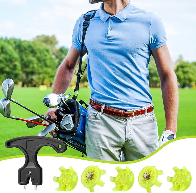 Cozypower 31 Pcs Golf Spikes Set Includes 30 Pcs Golf Cleats Replacement Black Cleats Spanner Metal Thread Screw 6 mm Dia Spike Tool for Lawn Cricket Shoe Player Lover(Green)